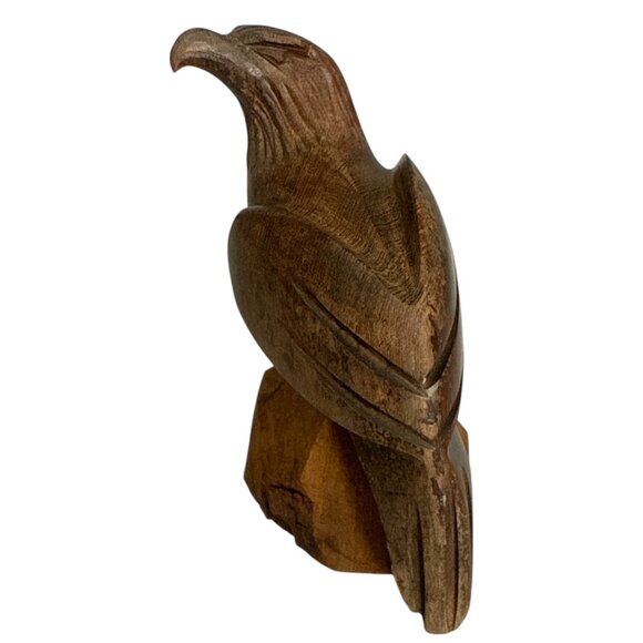 Hand Carved Wooden Eagle Figurine Rustic Decor 4” - Picture 5 of 7